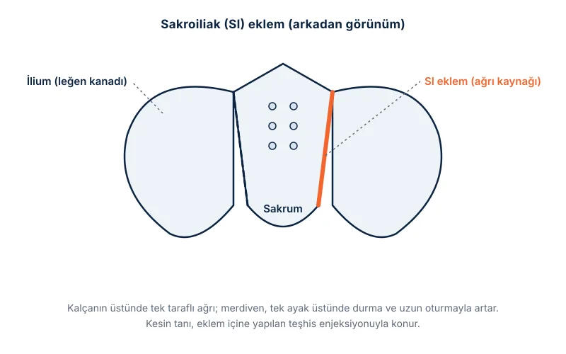 Sakroiliak eklem: leğen kemiği ile kuyruk sokumu üstündeki sakrumun birleştiği iki eklem
